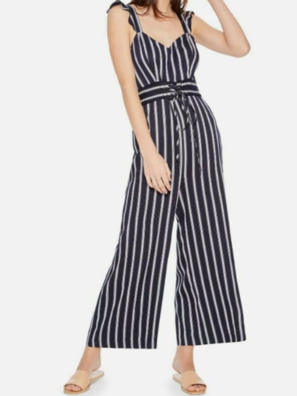 Parker Navy and White Striped Sleeveless Jumpsuit